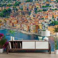Scenic Coastal Village View wallpaper for walls cliffside homes.
