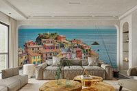 A beautiful panoramic sea wall mural for a living room.

