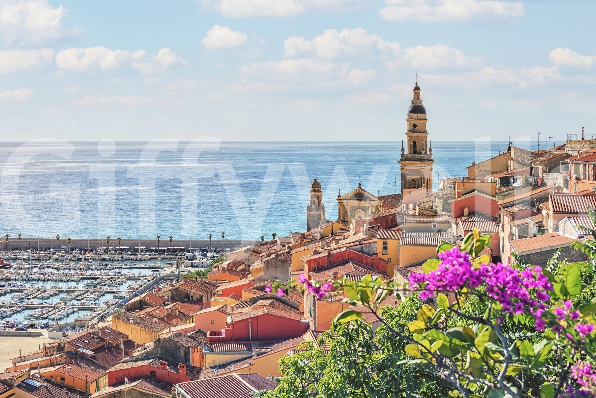 Coastal town landscape Mediterranean Village wallpaper for walls.