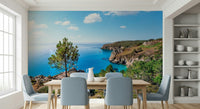 Ocean wallpaper mural with green color slopes, printed as Brittany Vista Wall Mural