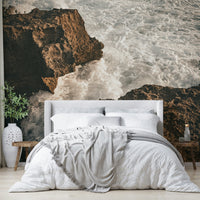A living room featuring the coastal wall mural.

