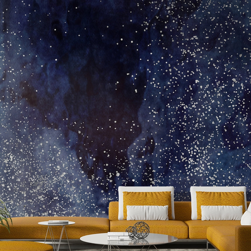 Starry cobalt galaxy mural for adding a touch of elegance to any room.

