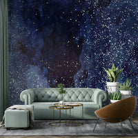 Cosmic cobalt blue mural for a tranquil, starry atmosphere.

