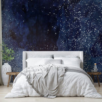Elegant cobalt blue galaxy wall mural for a sophisticated vibe.

