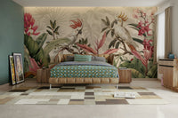 The birds are white with bright yellow crests and are perched on branches.
