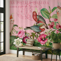 Wall mural with jungle foliage and cockatoos

