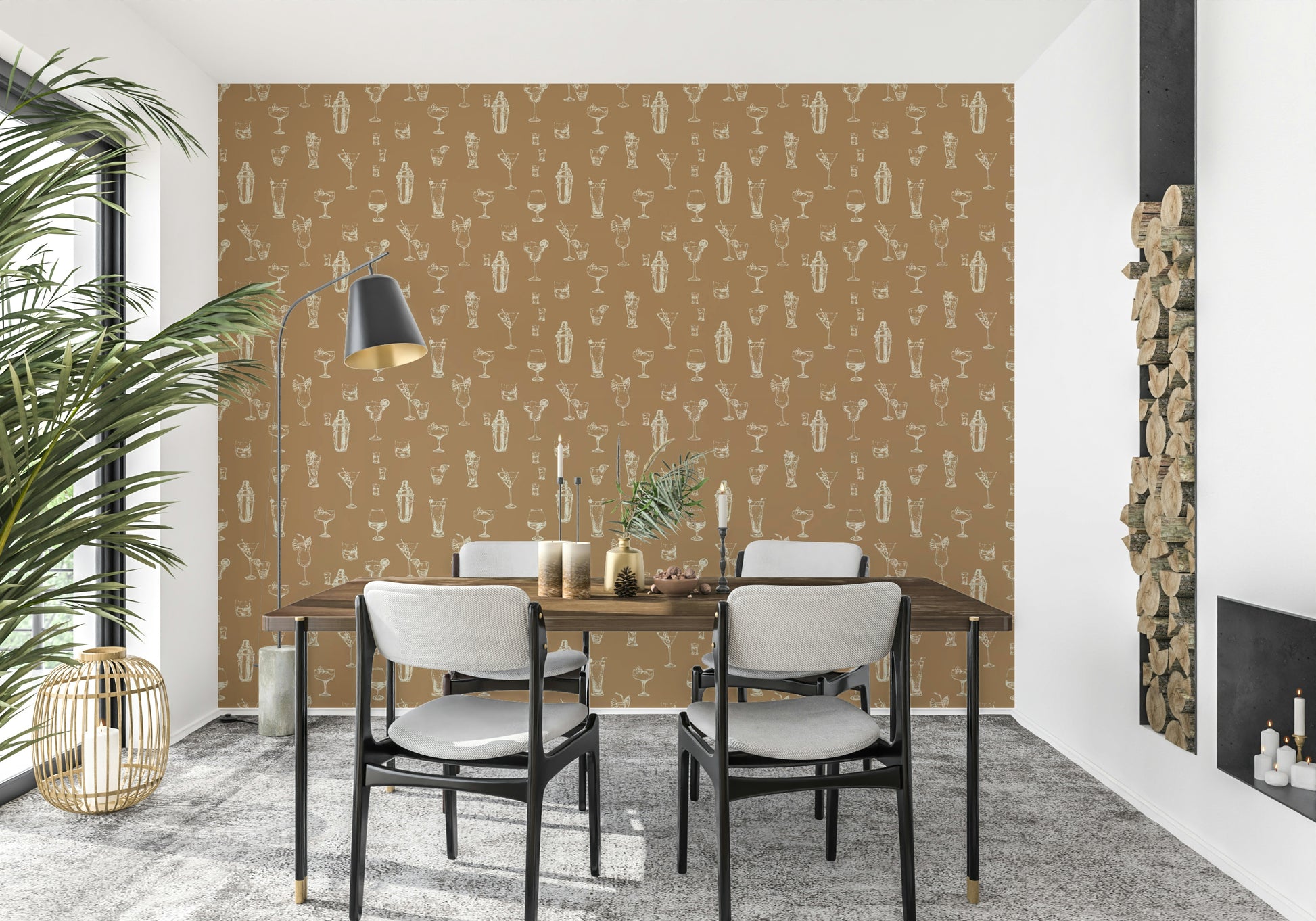Bar wallpaper featuring classic cocktail art

