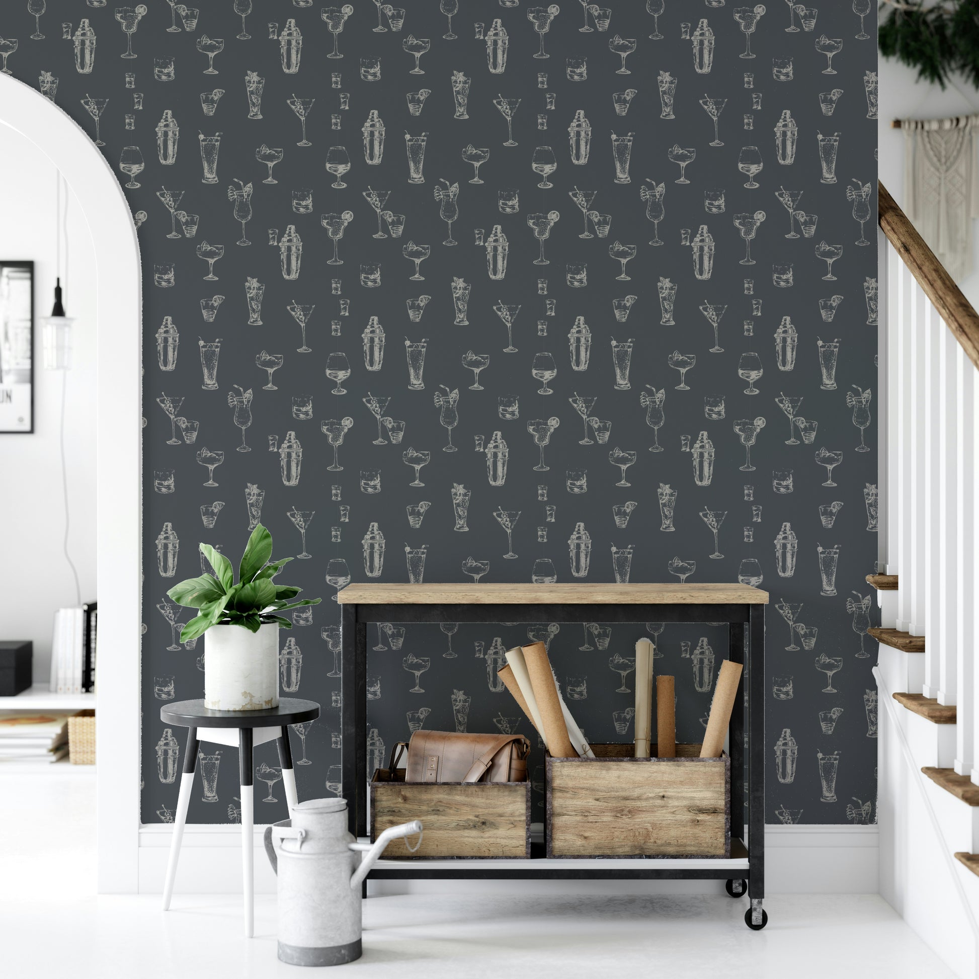 Hand-drawn cocktail wallpaper for stylish interiors

