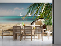 Chic tropical sketch wallpaper for a commercial office or creative studio.