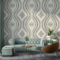 Soft brown mural wallpaper with vintage pattern

