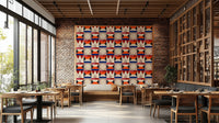 Abstract color blocks on woven texture

