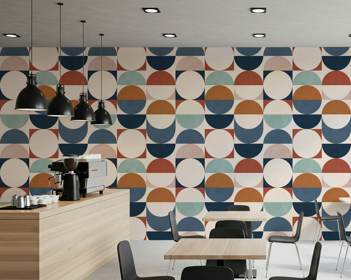 Retro wallpaper mural Color Block Eclipse soft matte finish.