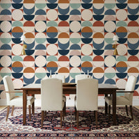 Terracotta navy Color Block Eclipse wallpaper for walls.