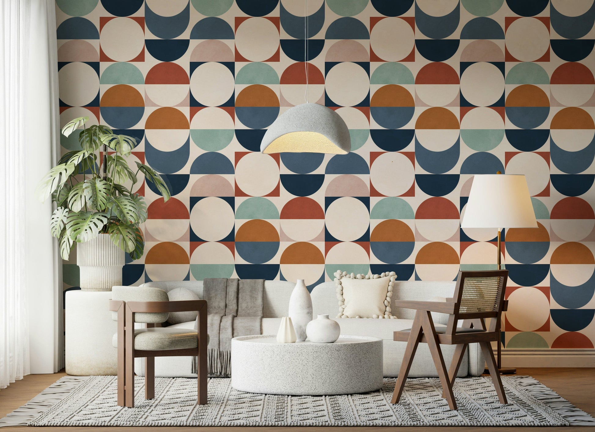 Abstract semicircles Color Block Eclipse peel and stick.