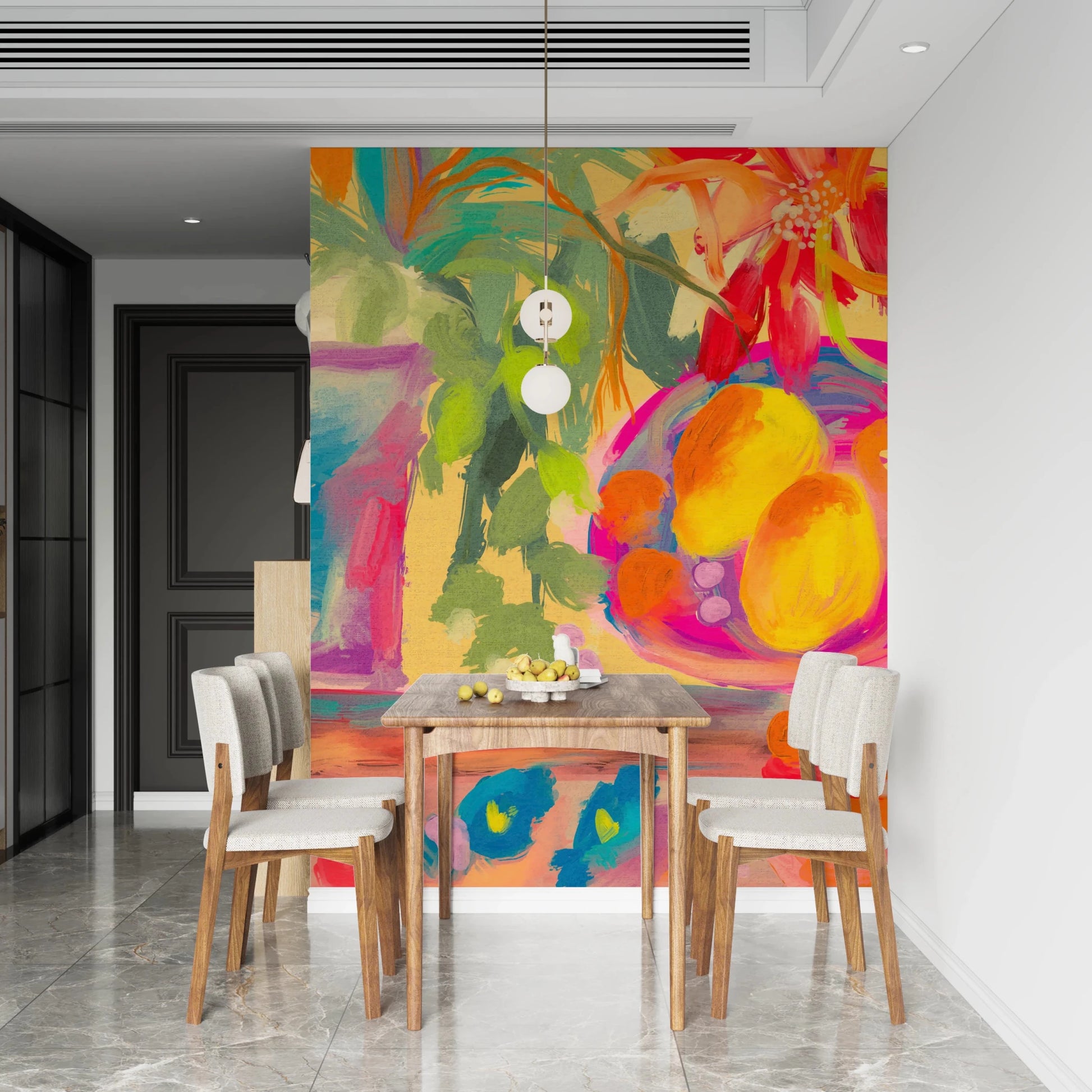 Colorful Abstract Stillife with Flowers and Lemons Wall Mural
