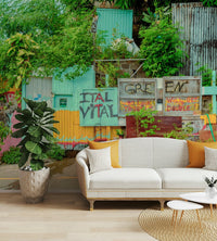 Wallpaper showing various potted plants.

