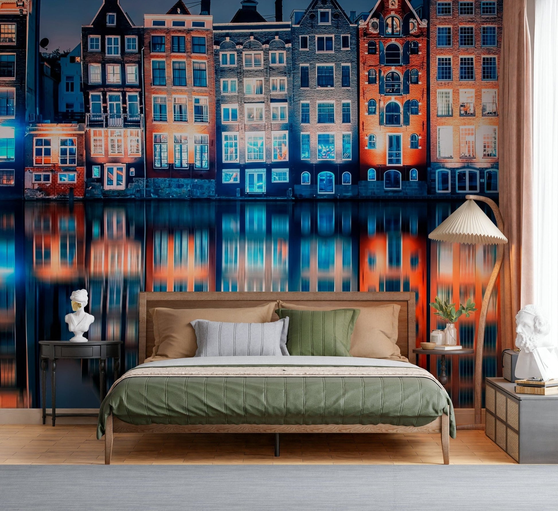 Scenic canal Colorful city wall mural with vivid building facades