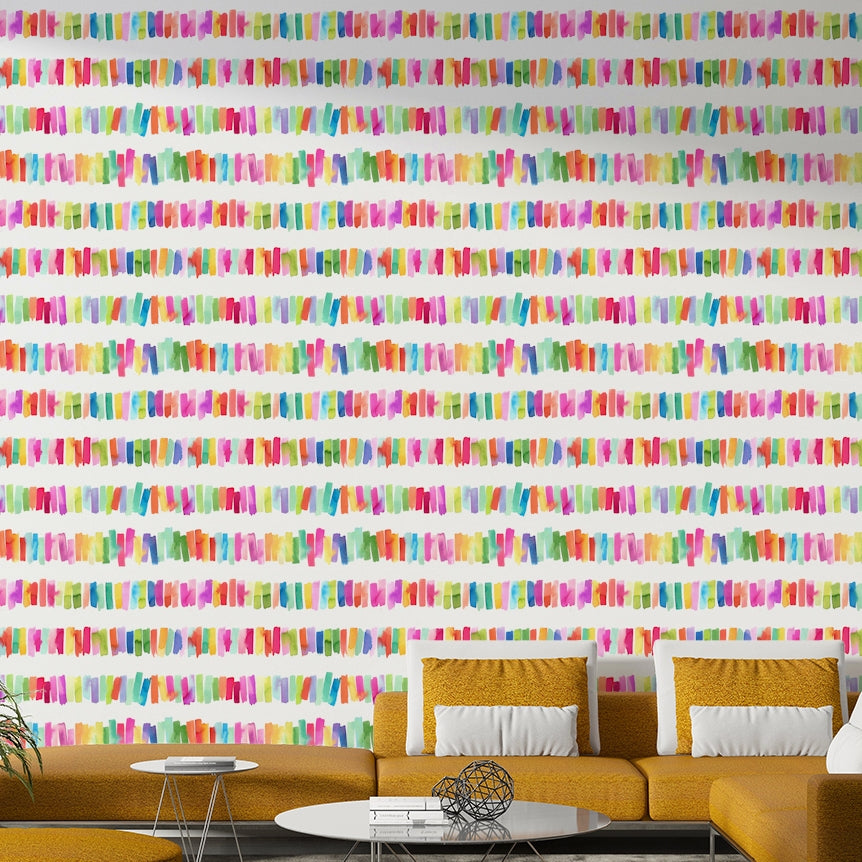 Abstract brushstroke stripes in rainbow palette


