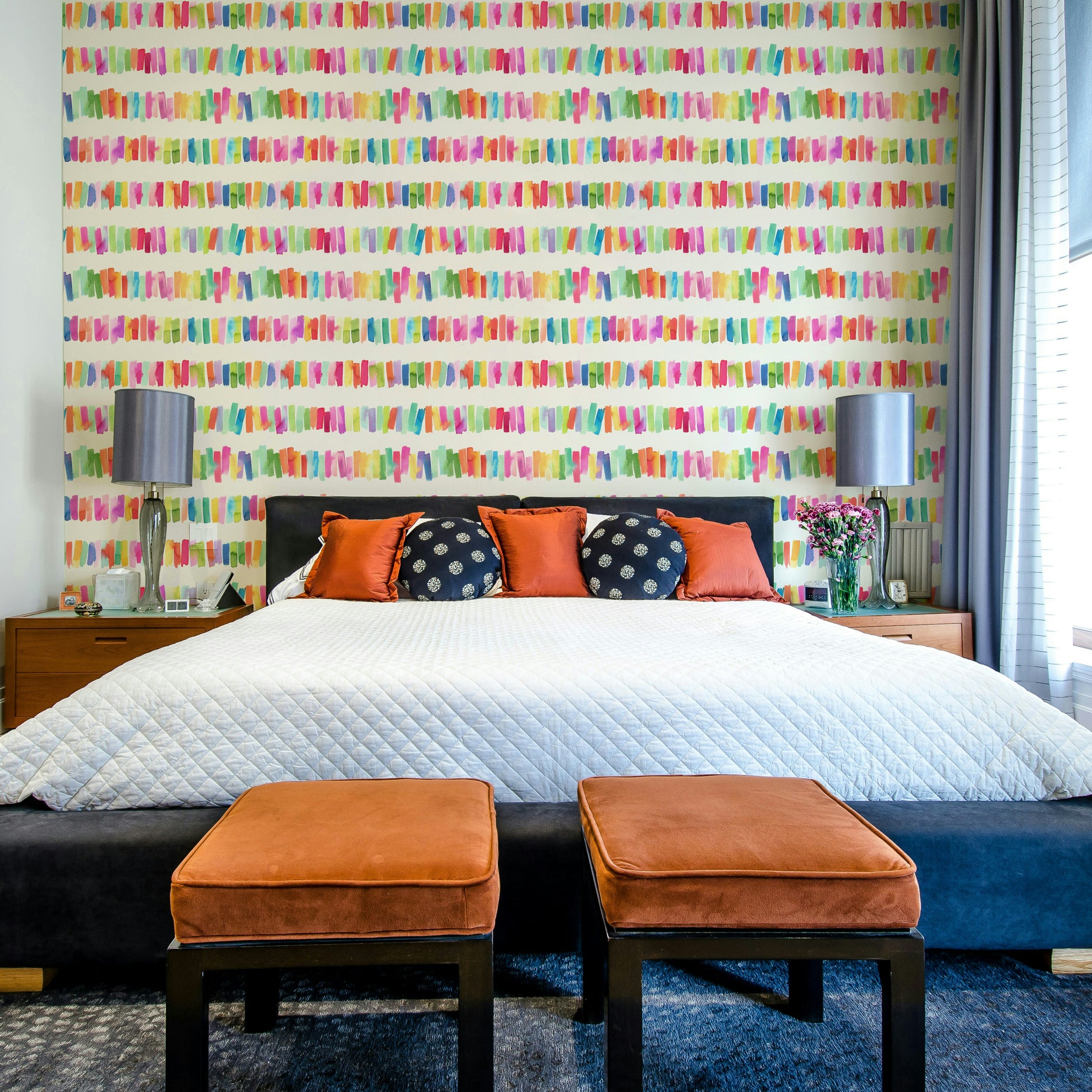 Artistic rainbow brushstroke striped wallpaper

