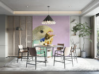Blue and green budgie mural for bright interiors

