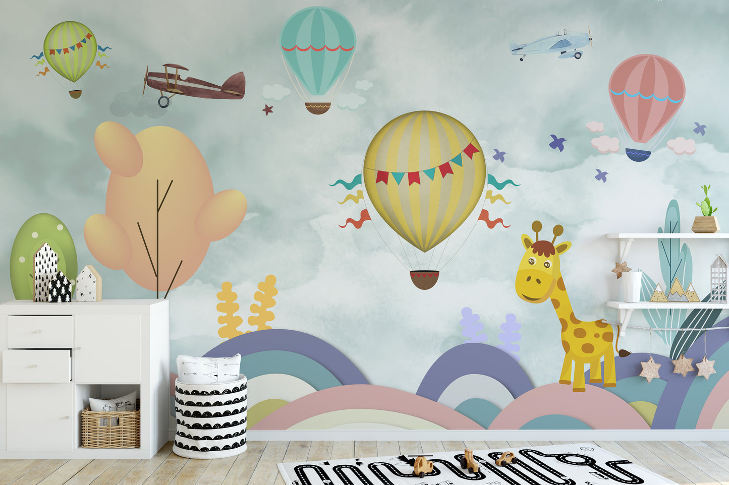 Hot Air Balloon Cartoon Wallpaper Mural
