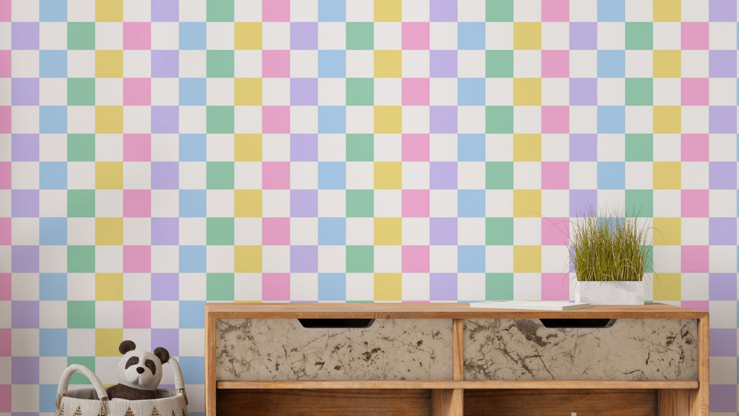 Colorful checkered wallpaper for playful spaces