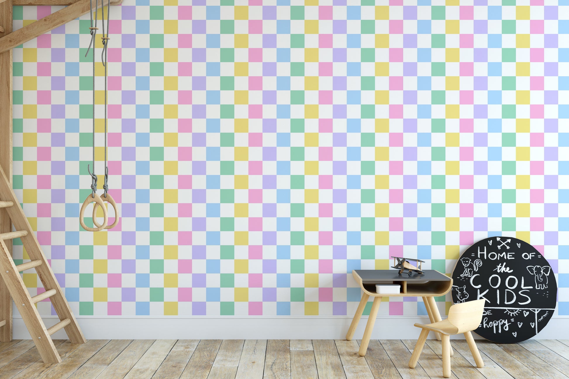 Pastel checker wall design with geometric charm