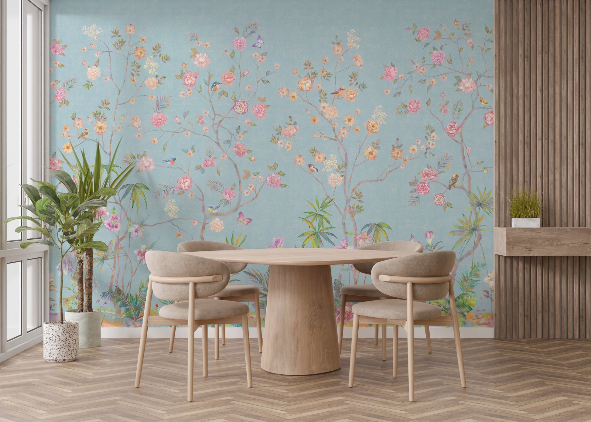 Blue Chinoiserie Mural for Walls
