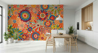 Maximalist floral wallpaper for walls, rich colors, joyful aesthetic.
