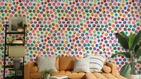 Colorful ink dots wallpaper with geometric design

