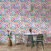 Geometric multicolor wallpaper with colorful ink spots

