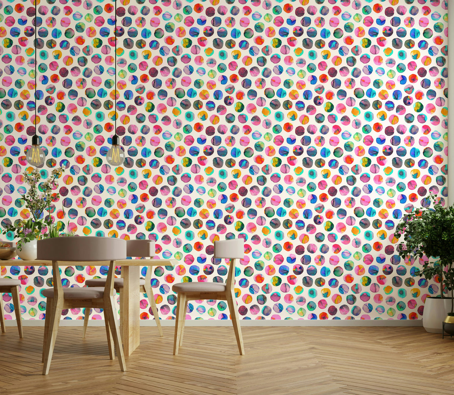 Multicolor geometric dot wallpaper for playful decor

