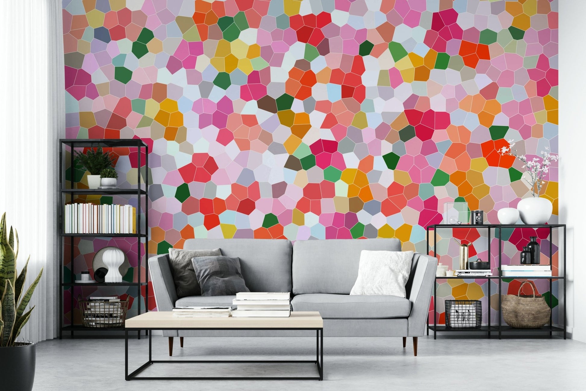 Features a kaleidoscopic, mosaic-like design.
