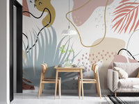 Neutral tone leaves wallpaper for minimalist decor.