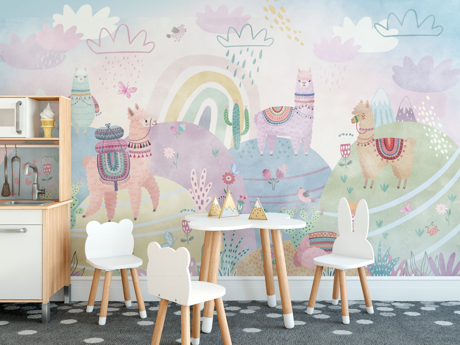 Cheerful wildlife wall mural for toddlers
