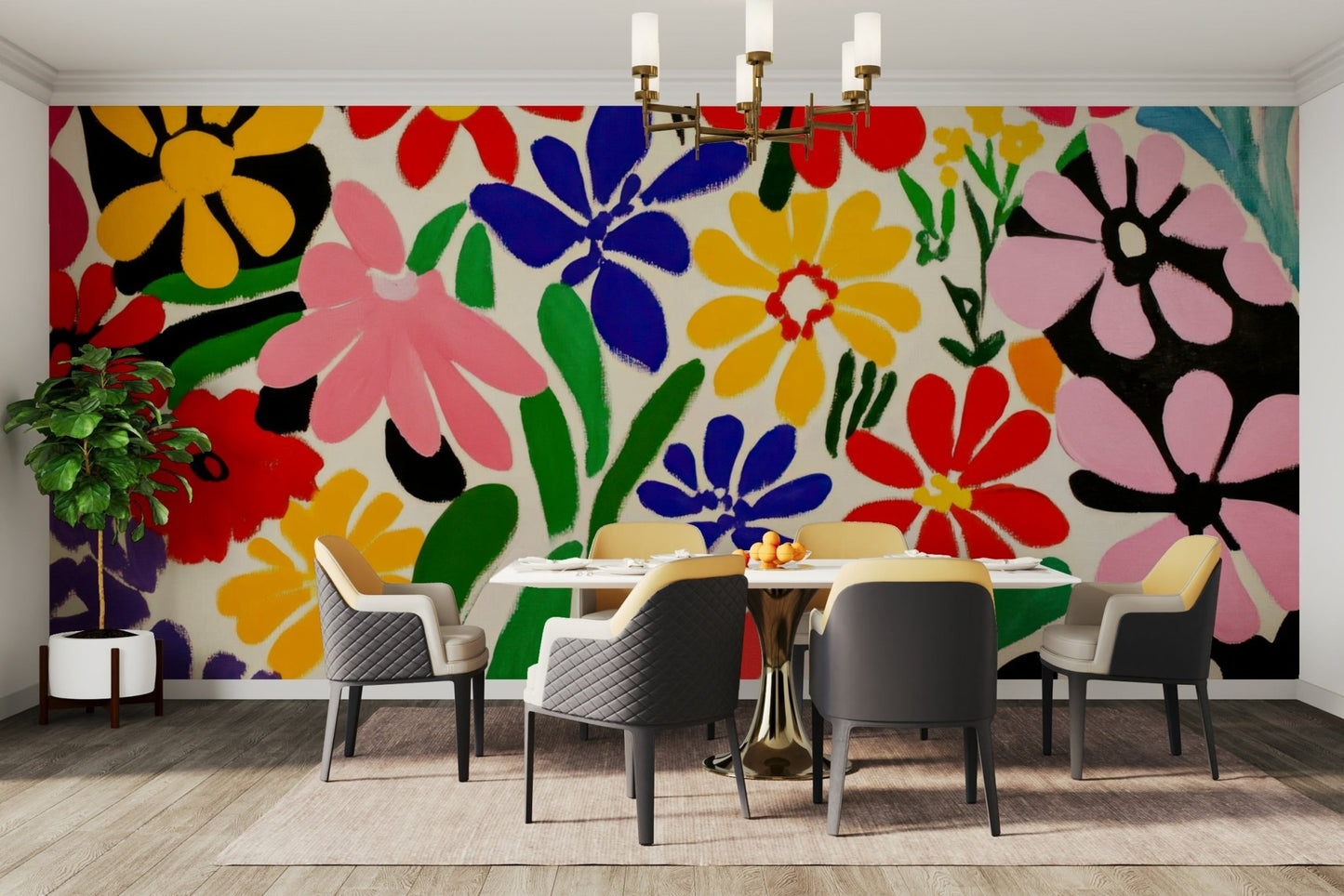 Mid-century style mural with cut-out flower shapes

