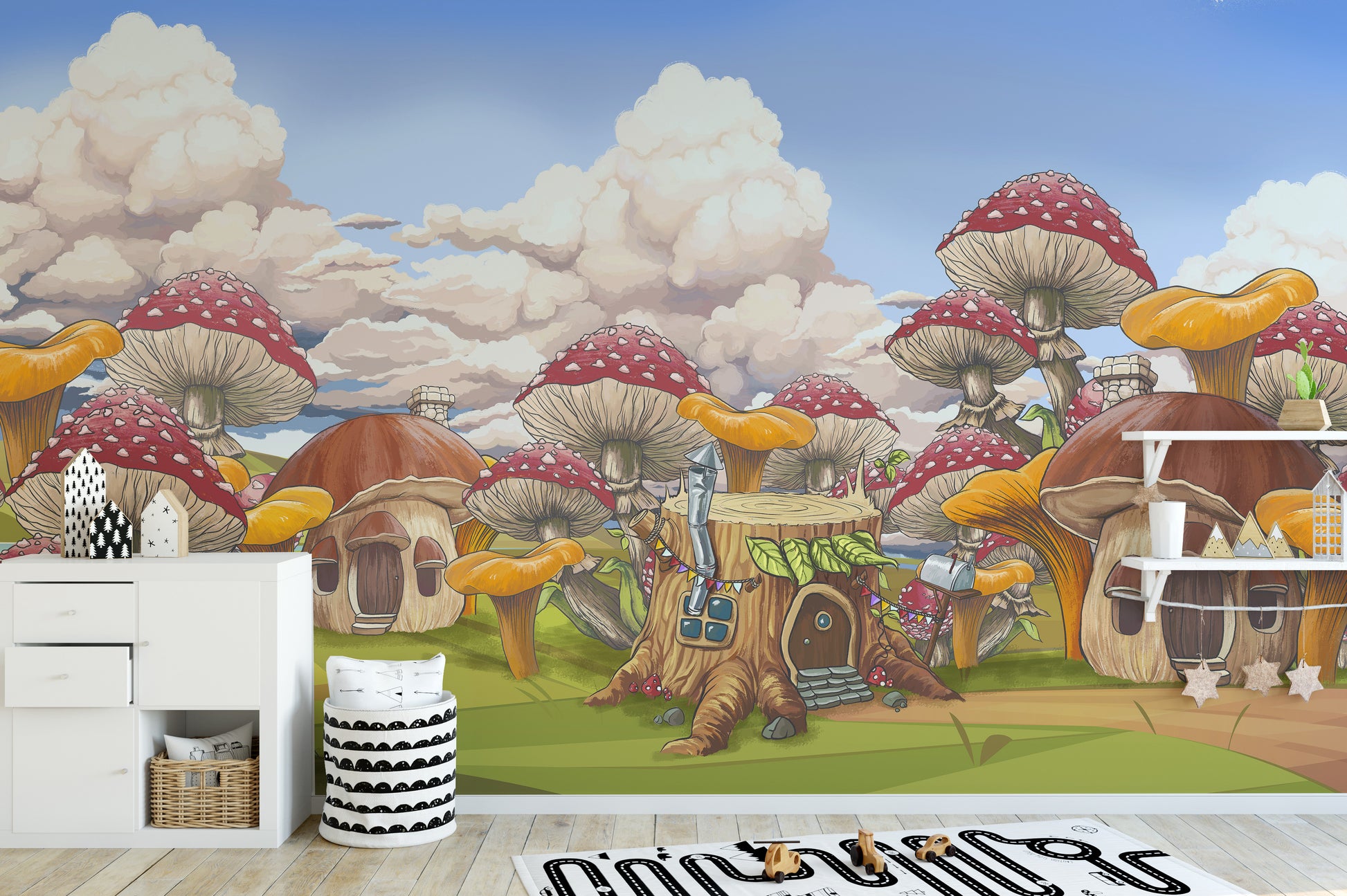 Vibrant Mushroom Kids City Wall Mural - Giffywalls