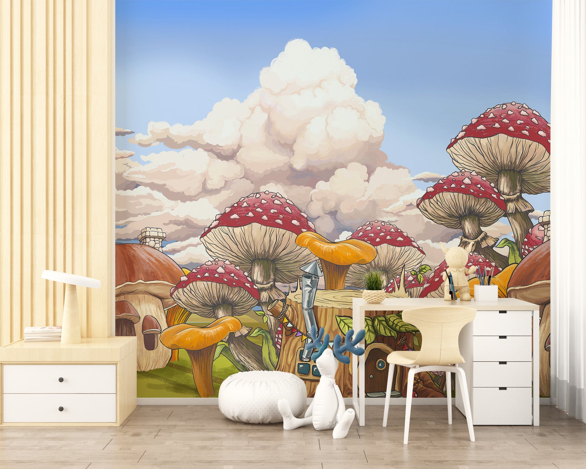 Vibrant Mushroom Kids City Wall Mural - Giffywalls