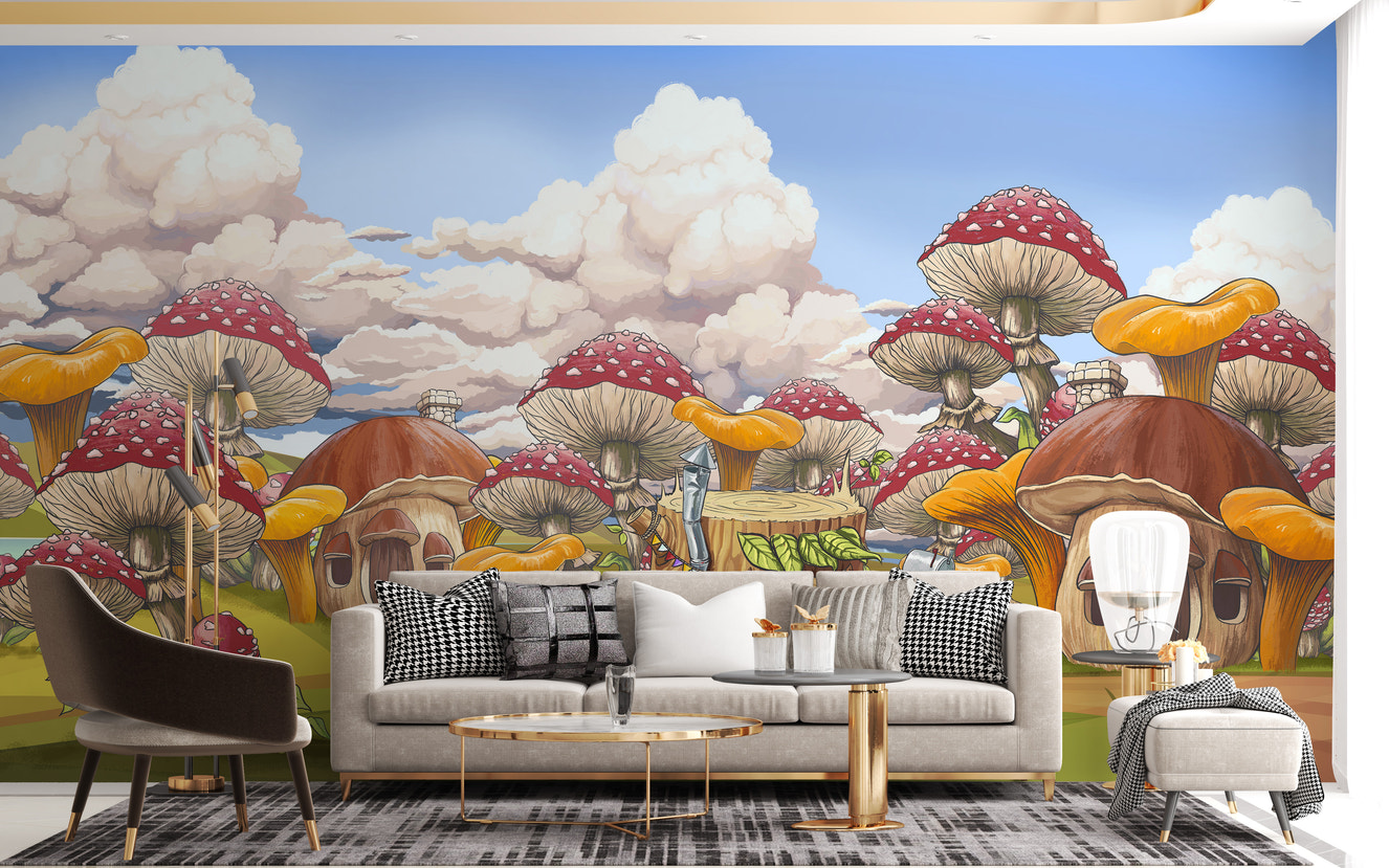 Vibrant Mushroom Kids City Wall Mural