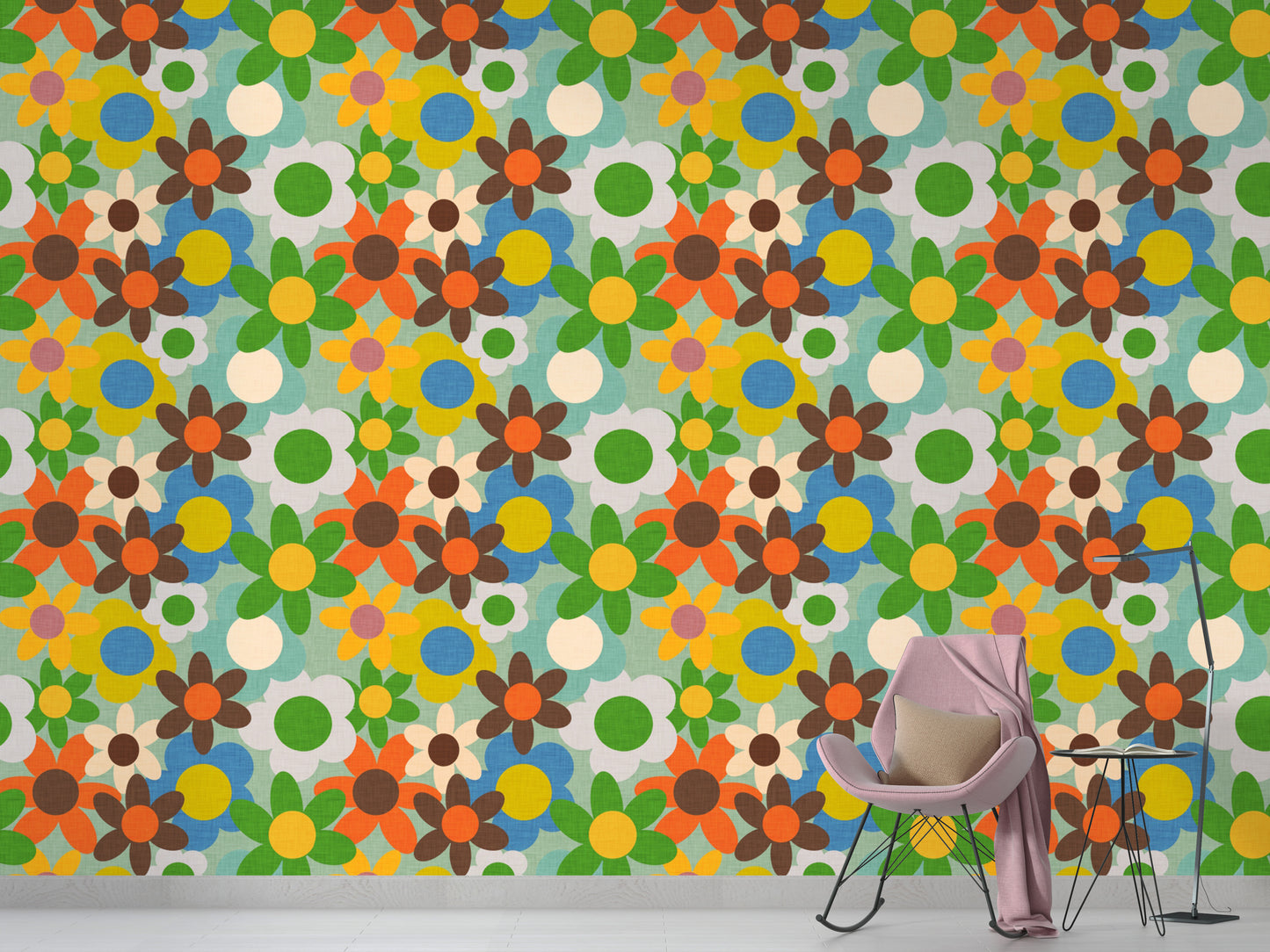 Multicolor floral design wallpaper with retro vibe
