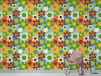 Multicolor floral design wallpaper with retro vibe
