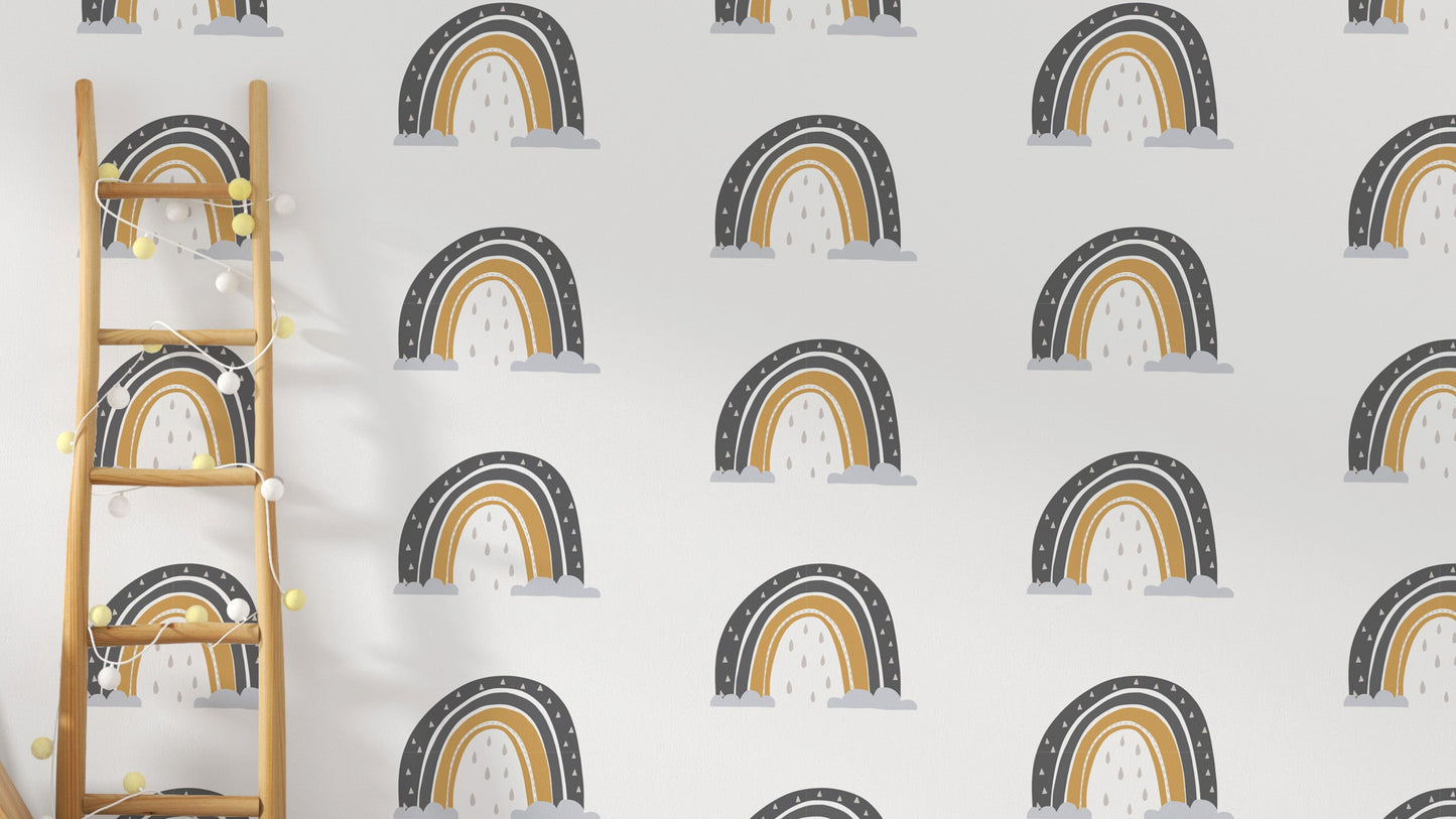 Playful rainbow nursery wallpaper design
