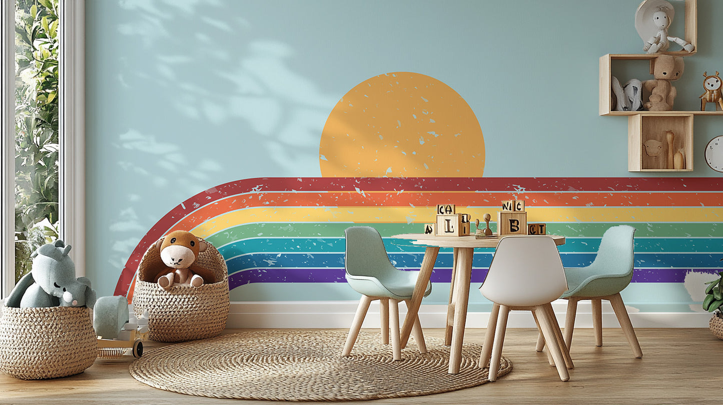 Vintage rainbow stripes mural wallpaper
