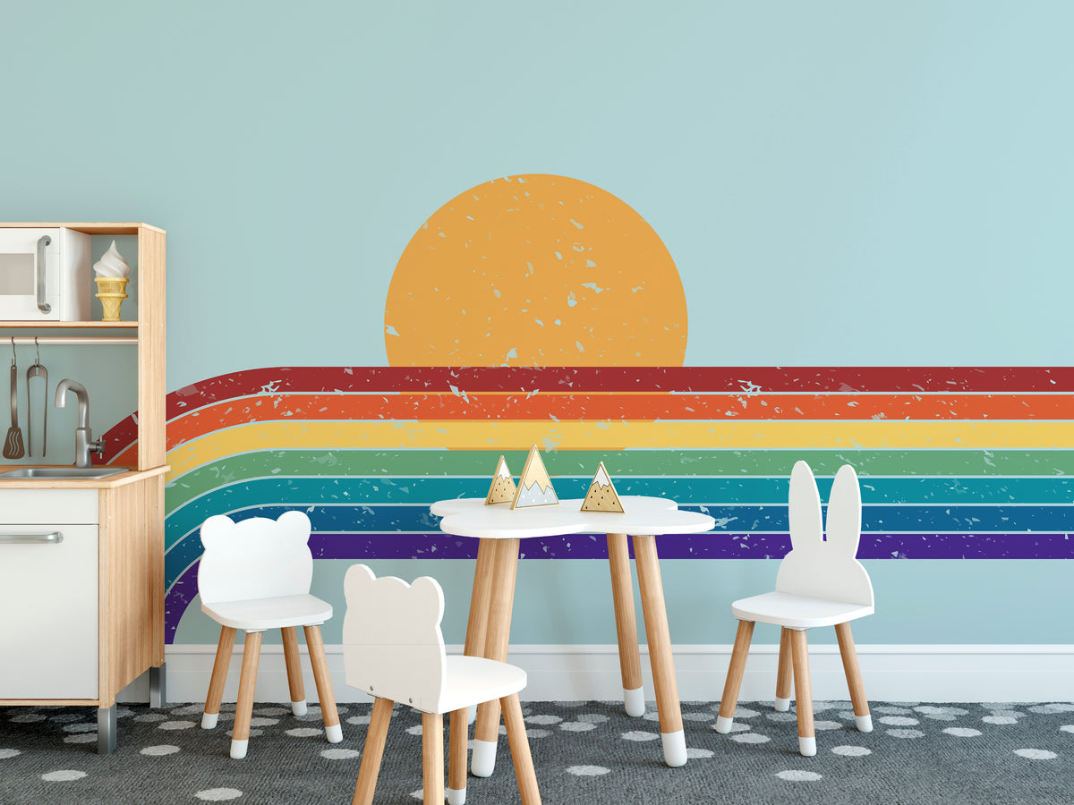 Retro-inspired rainbow wallpaper design
