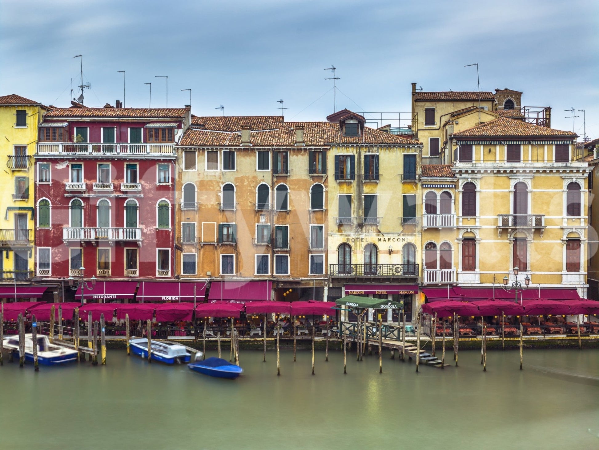 Colorful Venice Facades romantic Italian waterside atmosphere wallcovering.