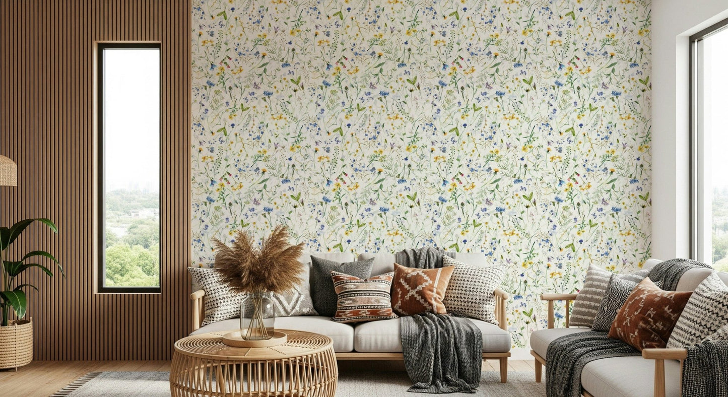 Countryside bloom pattern Colorful Watercolor Meadow paper