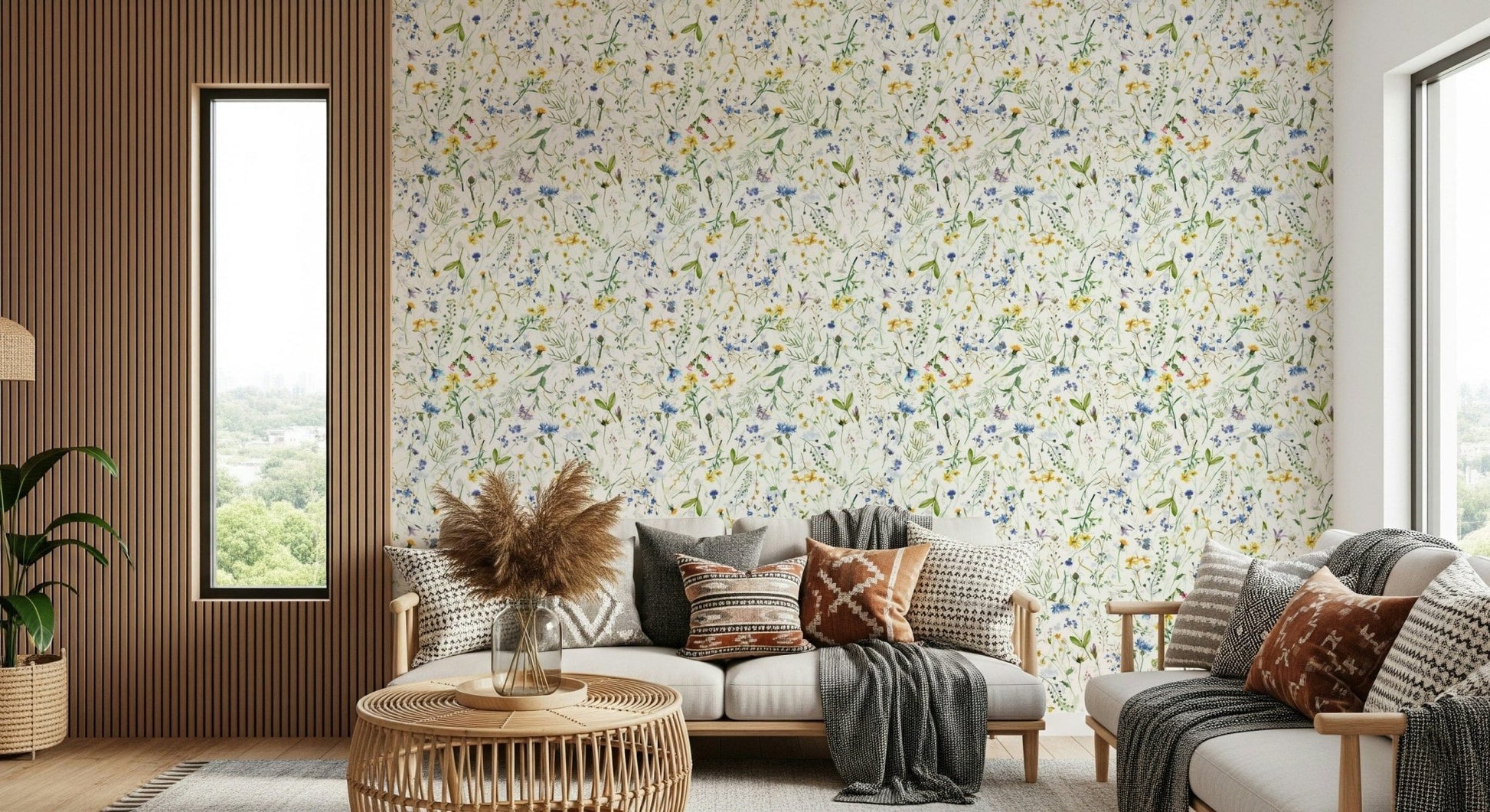 Countryside bloom pattern Colorful Watercolor Meadow paper
