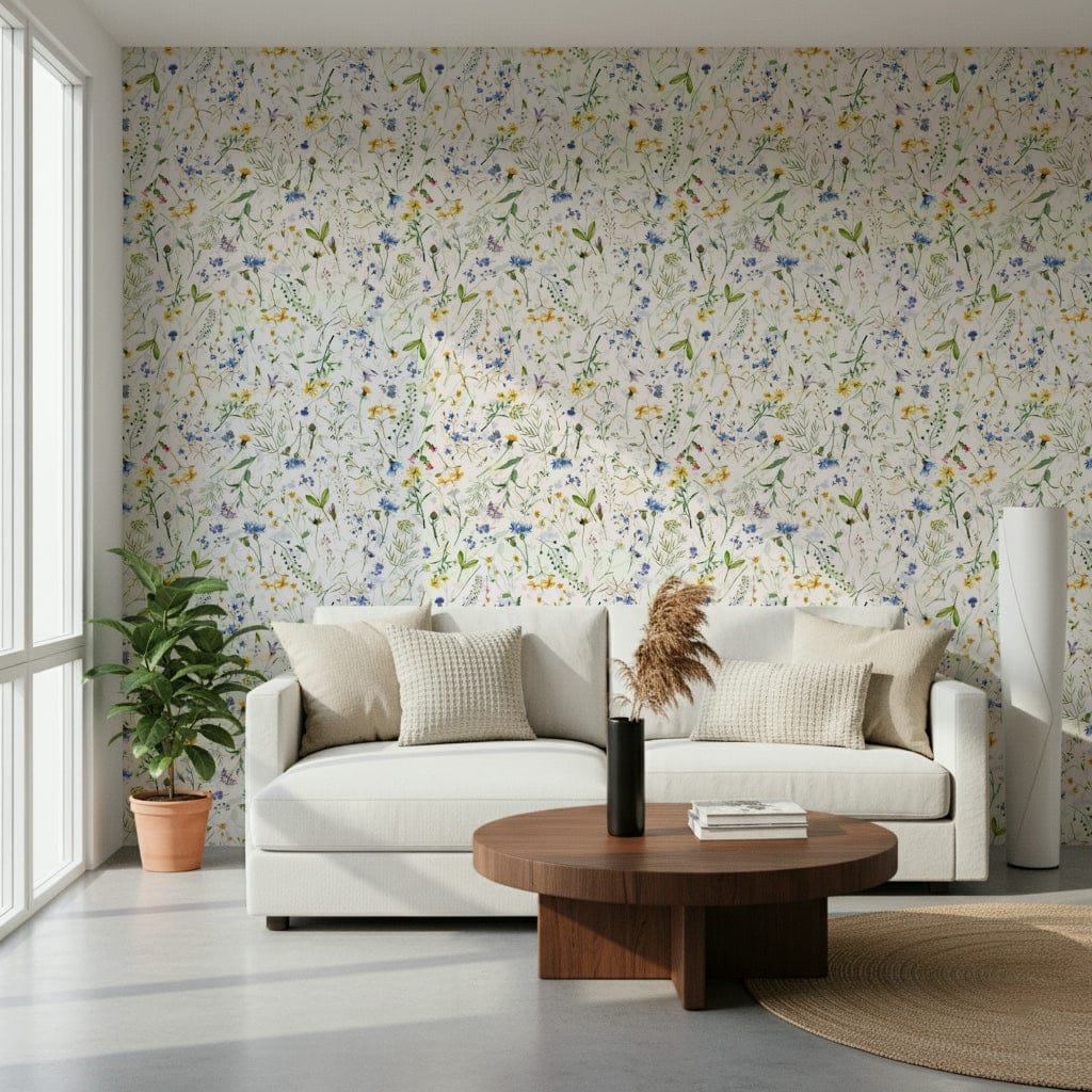Fine art floral display Colorful Watercolor Meadow wall finish