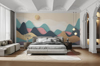 Vibrant mountain wall mural for a bedroom feature wall
