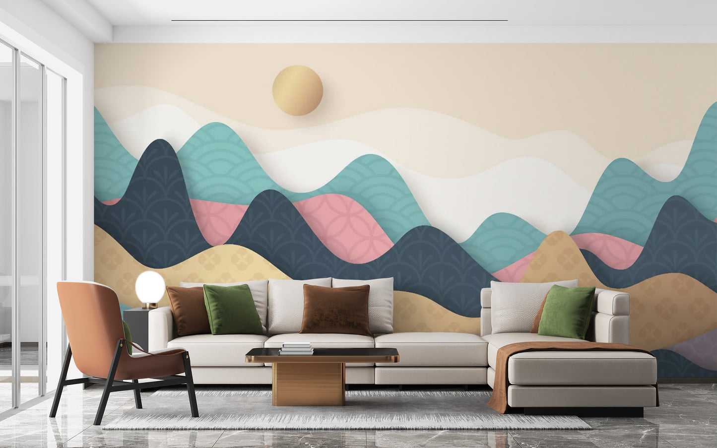 Colorful Wavy Mountains hallway Wallpaper Murals 